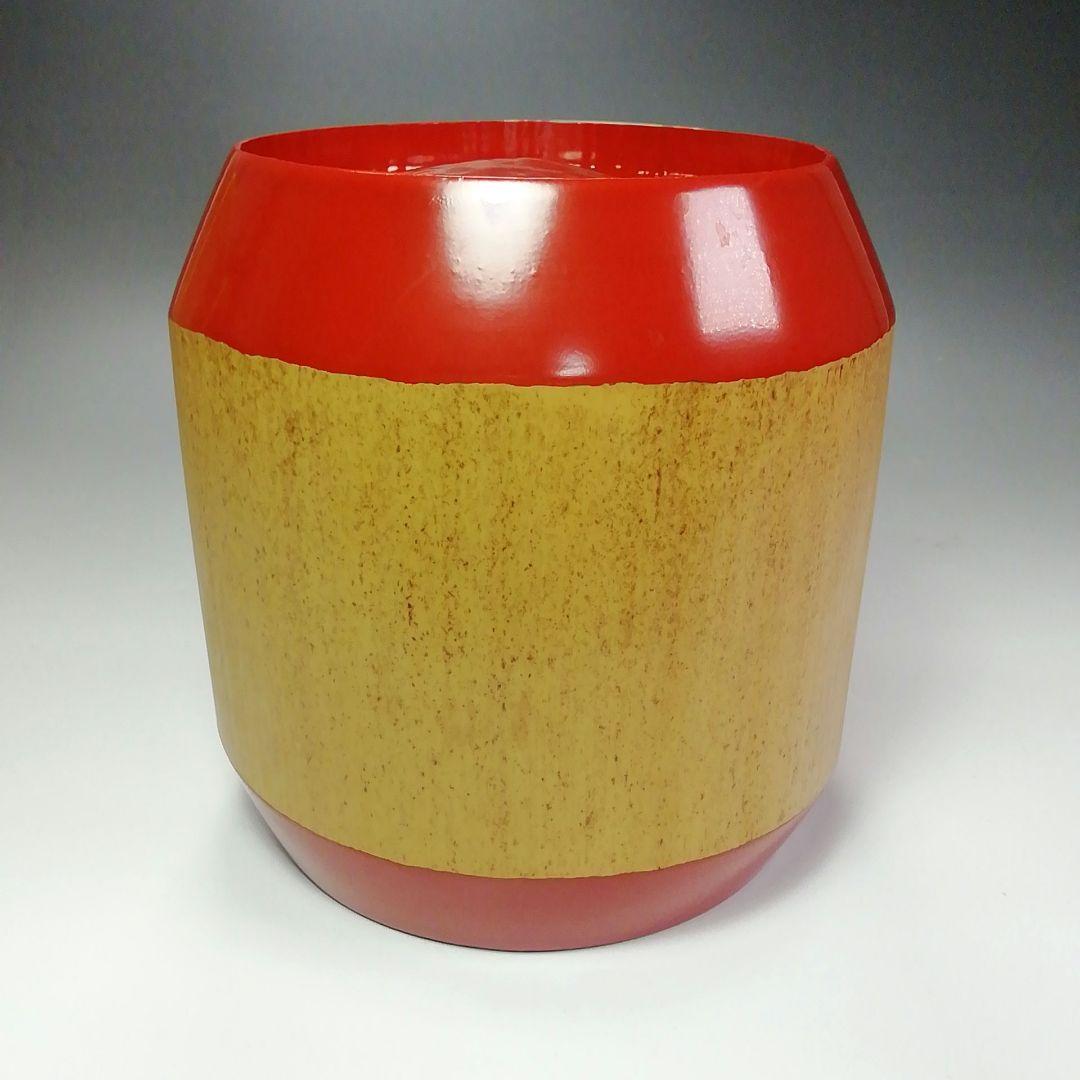 Ｓ４１０　水指　『太鼓胴　朱竹水指』『塗師　助田宗明作』　共箱　茶道具