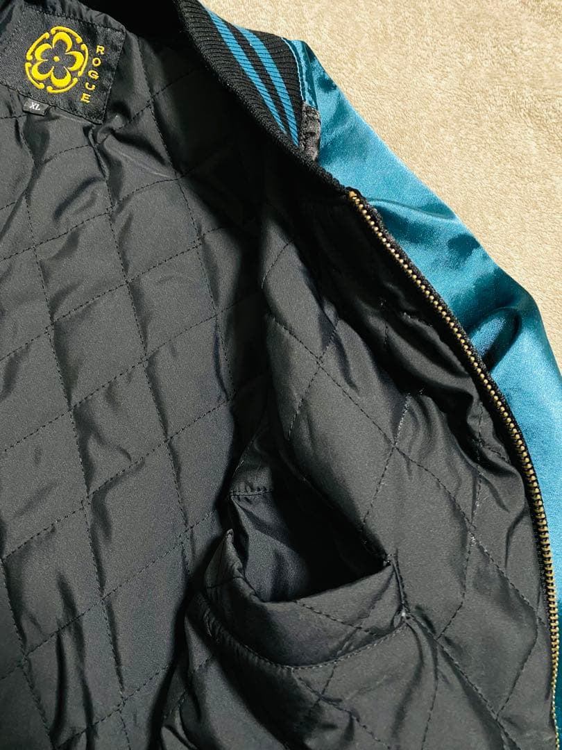 美品 未使用近い ROGUE 龍日本限定 スカジャン サテン vintage 青