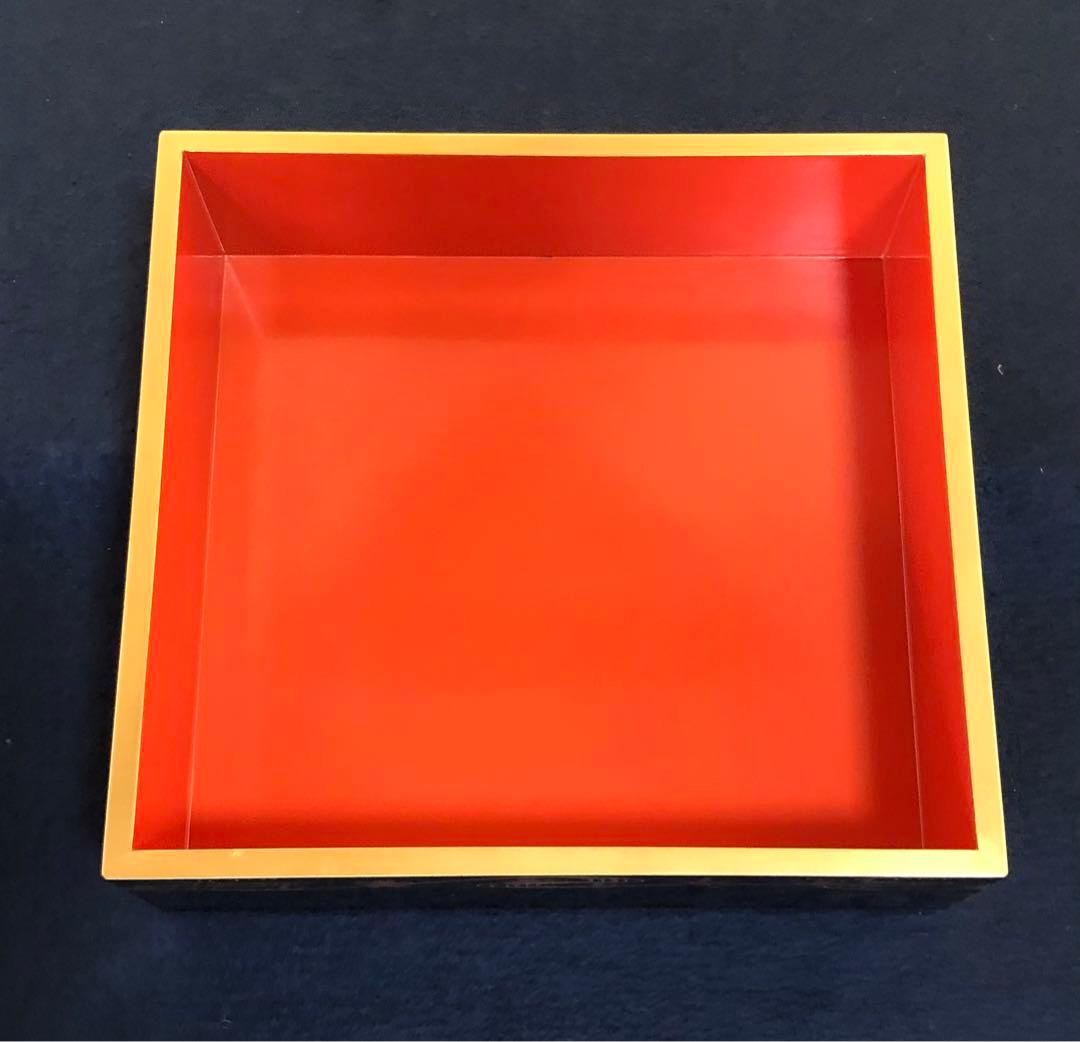 《レ》雲錦蒔絵 真塗内朱 五段重 替蓋 重台付 木製漆器 木箱 251117え2