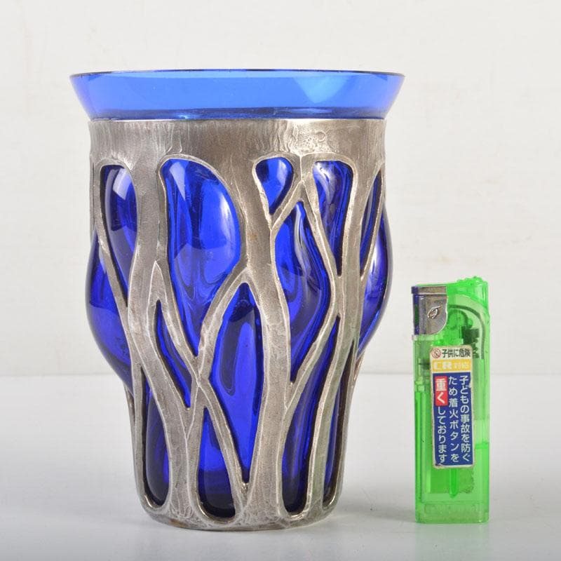 アンティーク　工芸ガラス　倉敷ガラス　小谷真三　銀巻花瓶　C　6718