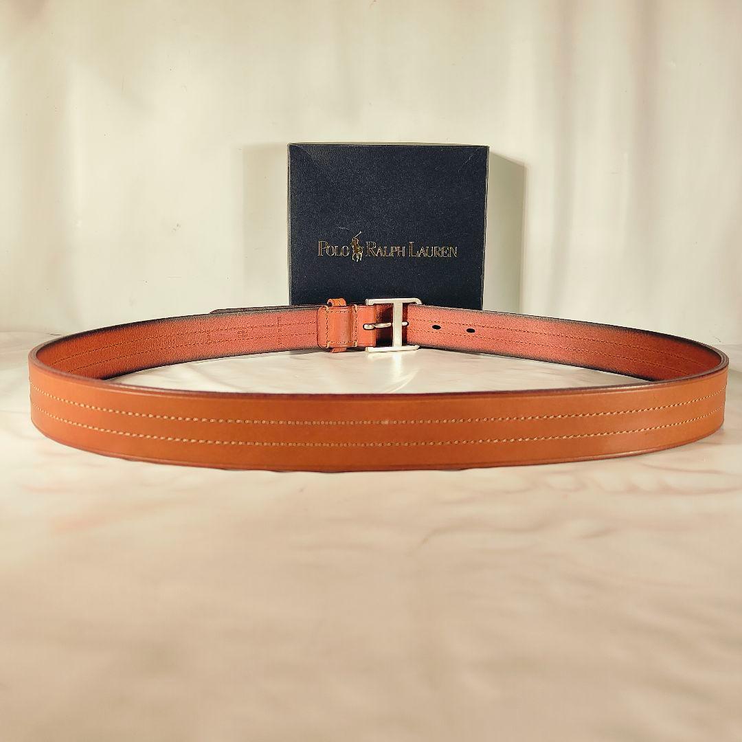 【新品極美品】PRL ラルフローレン ダブルステッチ 高級キャメルドレスベルト