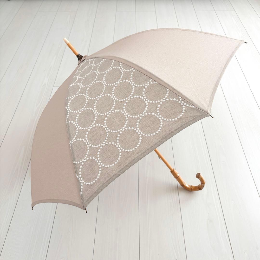 ★完成品★ミナペルホネン　タンバリン生地で仕立てた日傘（ベージュ×ホワイト）