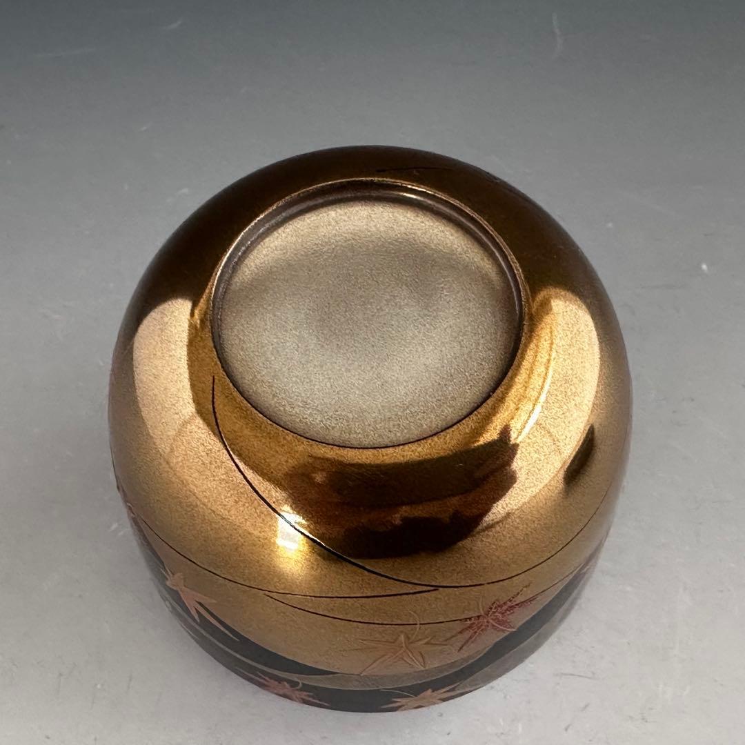 茶道具　竜田川蒔絵　内銀地　大棗　呉藤穣太郎　共箱　山中塗　漆芸　秋　紅葉　茶会