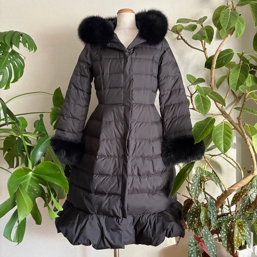 chestyロングダウンフォックスファー付きブラックA124
