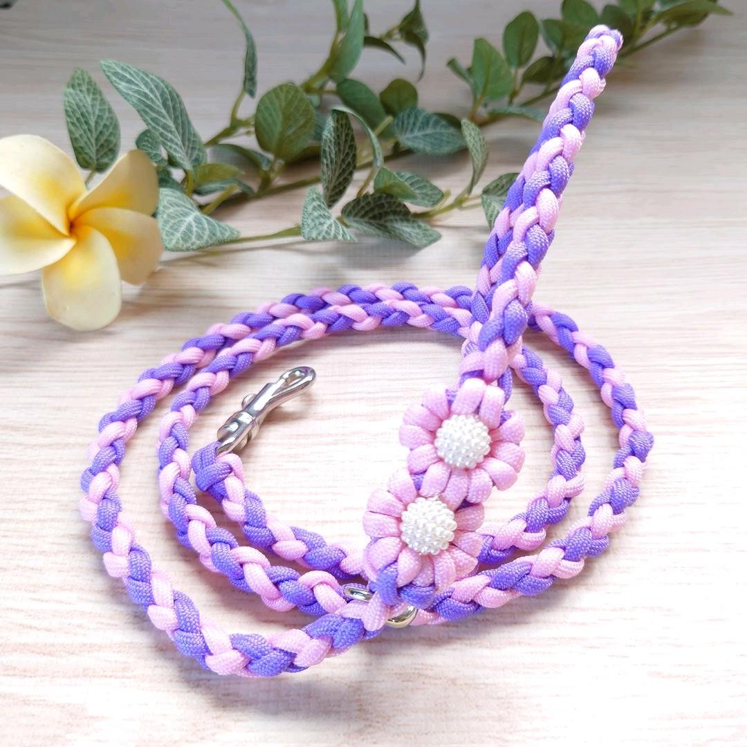 パラコードリード＆パラコード首輪　ハーフチョーク　大きめパールビーズ　№041