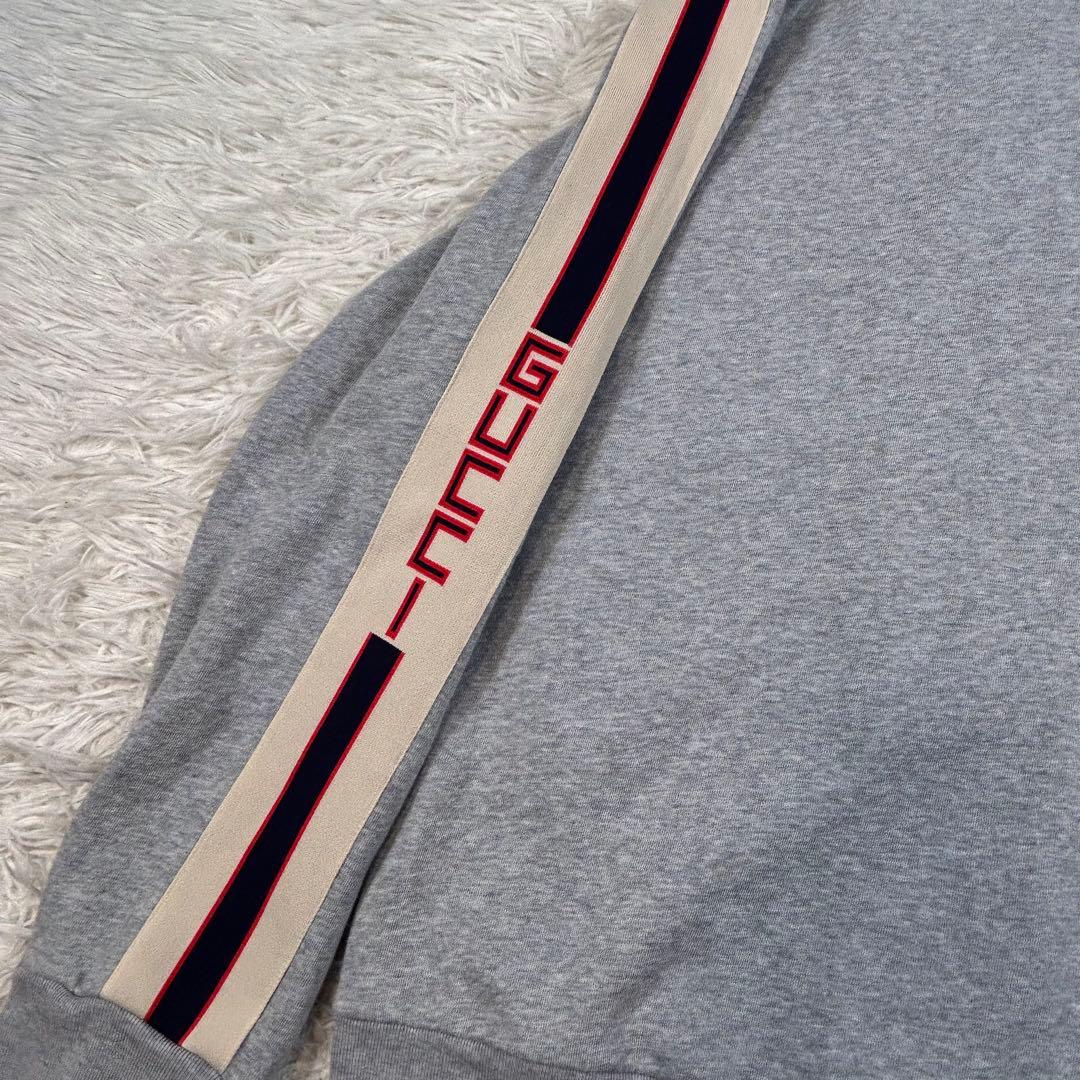 【希少XL/極美品】グッチ サイドロゴテープ ジップパーカー グレー イタリア製