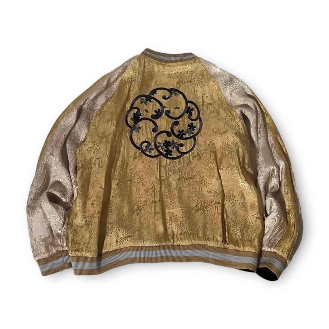 【良品】花旅楽団　スカジャン　リバーシブル　金剛力士　和柄　刺繍プリント　XL