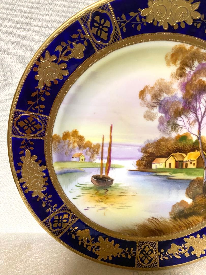 オールドノリタケ　お皿　金盛り上げ　風景画　点盛