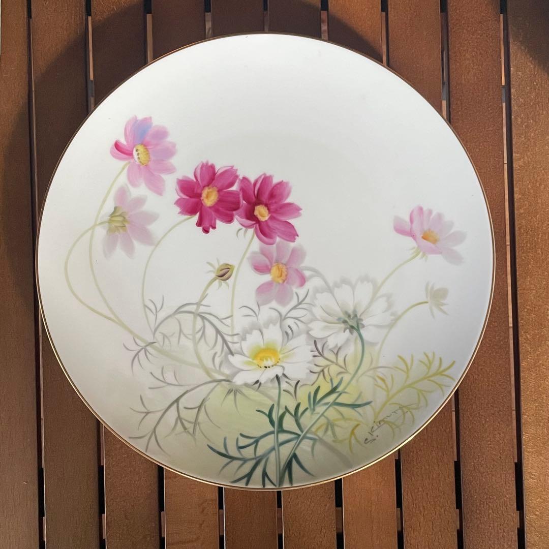 オールドノリタケ　サイン入飾り皿　コスモス 1950〜60年代　ヴィンテージ