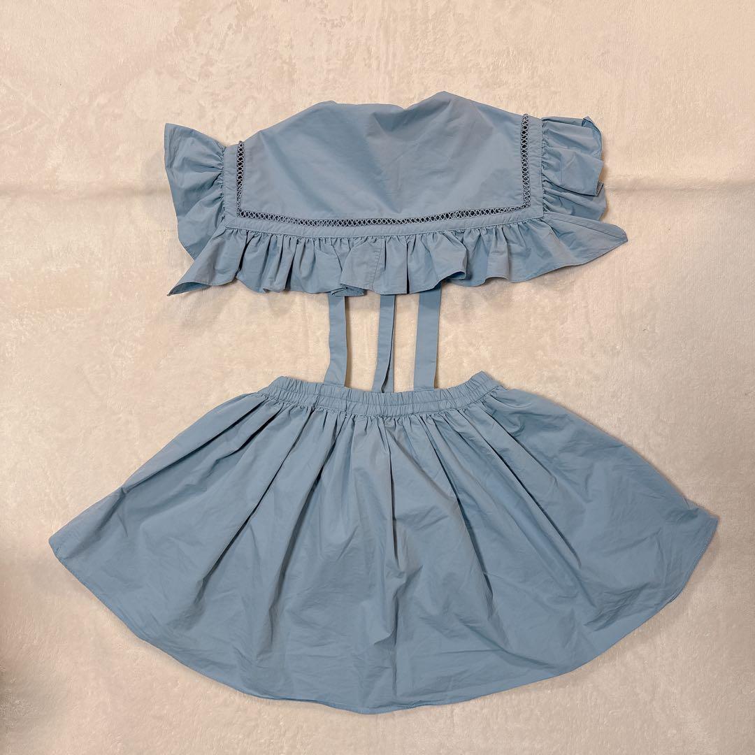 siiilon フリル付け襟 ブルー 水色 個性的 アレンジ