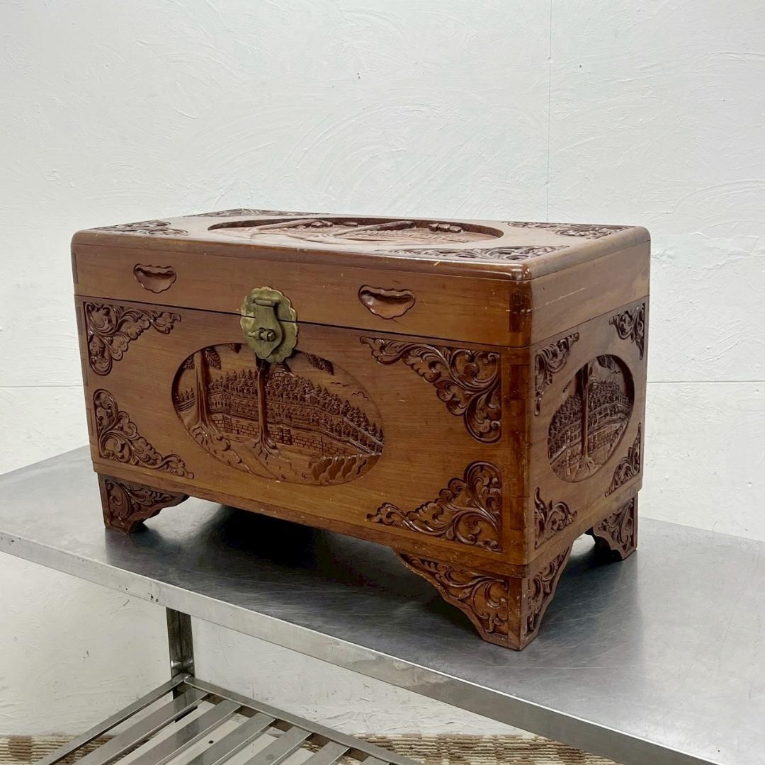 楠材つづら アンティーク 収納ボックス 木製 彫刻 収納箱 W800