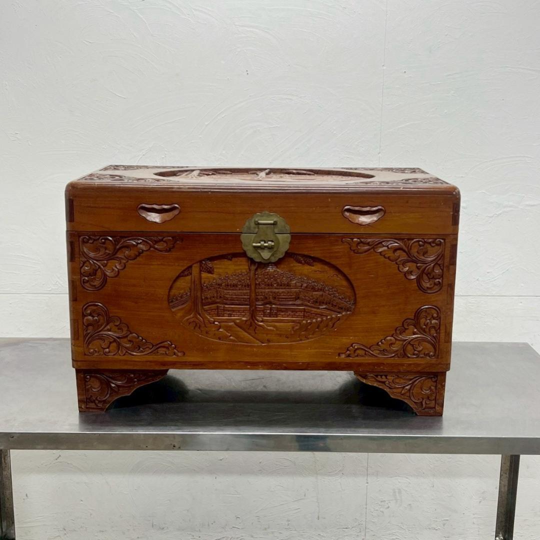 楠材つづら アンティーク 収納ボックス 木製 彫刻 収納箱 W800