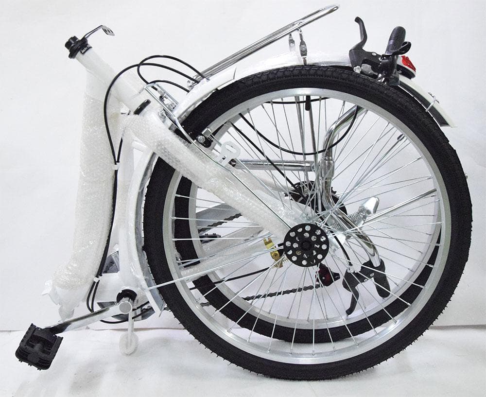 新品送料無料 折りたたみ自転車6段変速２４インチミニベロママチャリカゴ付折り畳み