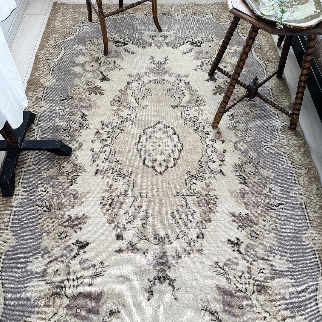 トルコ ヴィンテージラグ A118 超大判 定番 レア ベージュ カーキ グレー