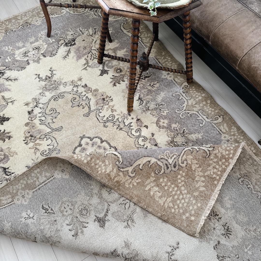 トルコ ヴィンテージラグ A118 超大判 定番 レア ベージュ カーキ グレー