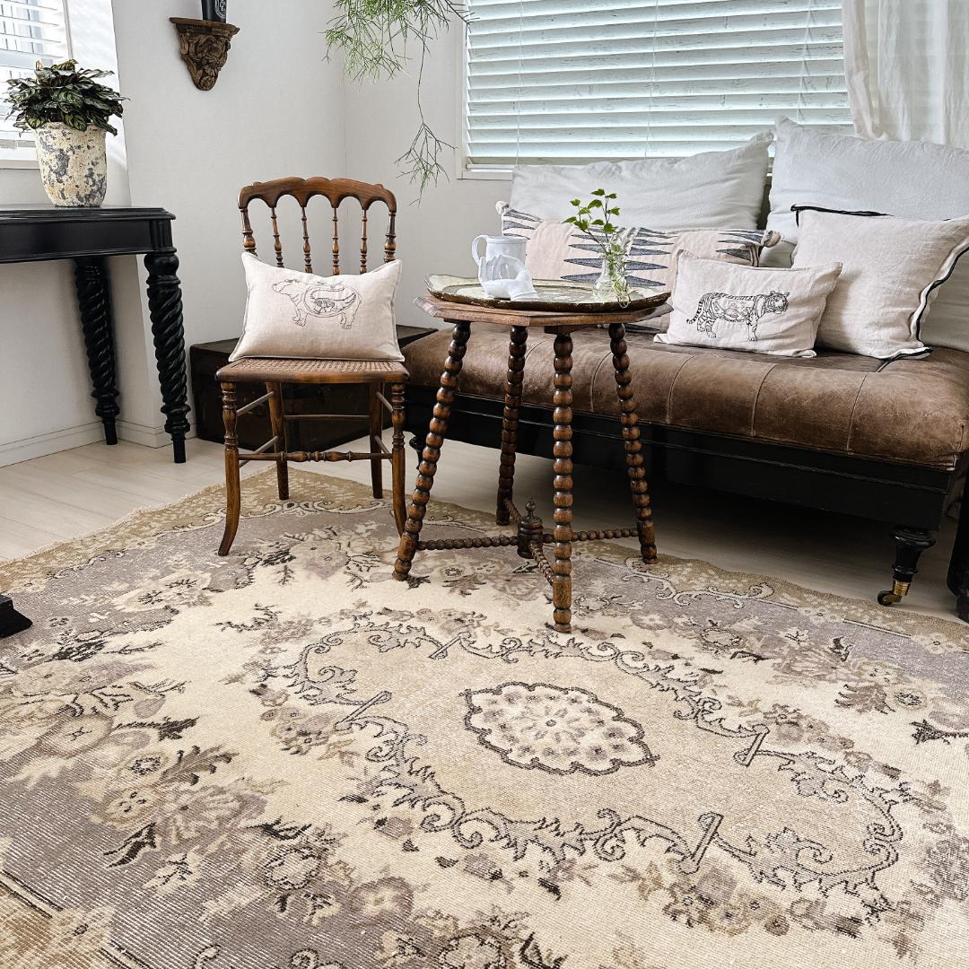 トルコ ヴィンテージラグ A118 超大判 定番 レア ベージュ カーキ グレー