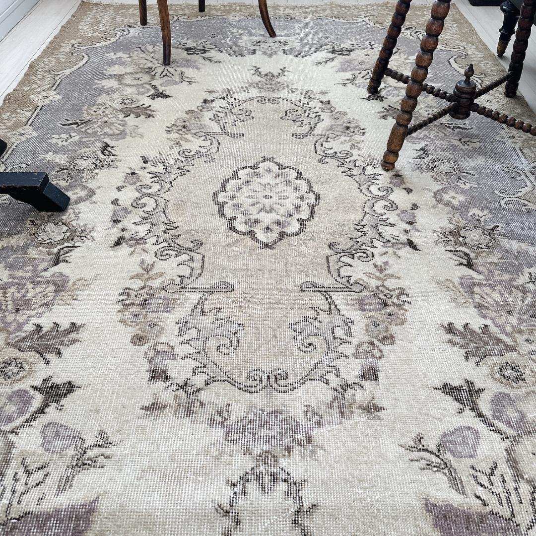 トルコ ヴィンテージラグ A118 超大判 定番 レア ベージュ カーキ グレー