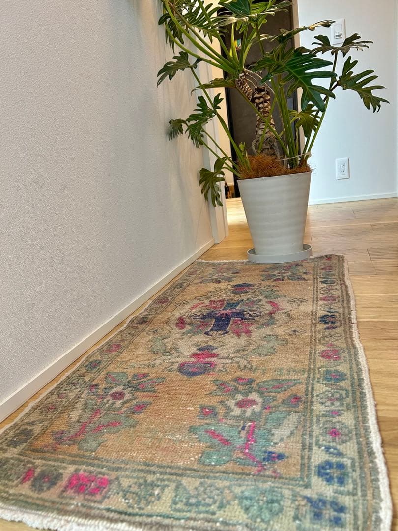 トライバルデザイン ウールラグ 約50×103cm ヴィンテージラグ