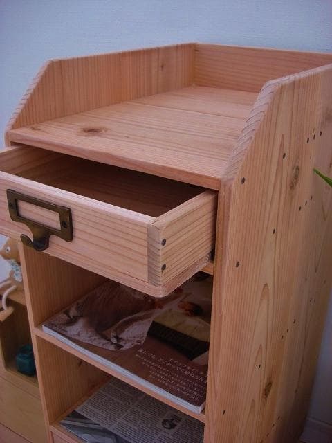 ★送料無料★サイズ変更可能★ネームプレート引き出し付きキャスターワゴン木製収納