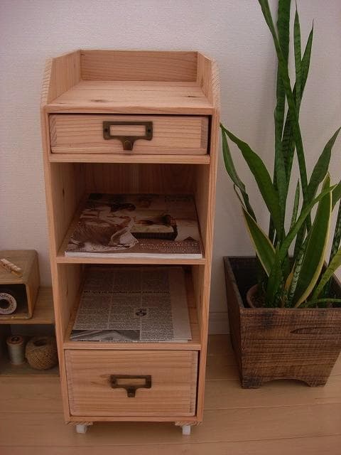 ★送料無料★サイズ変更可能★ネームプレート引き出し付きキャスターワゴン木製収納