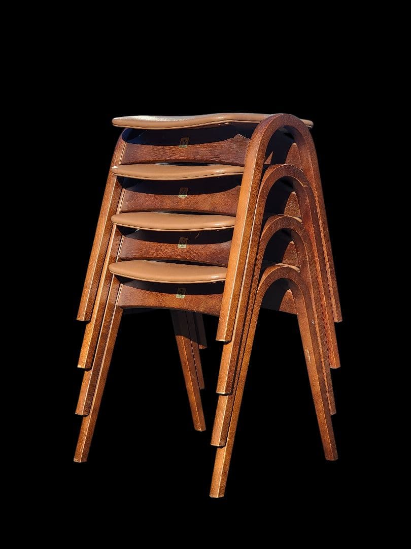 4脚セット 秋田木工 ビンテージ No.202 剣持勇 スツール ブラウン 合皮