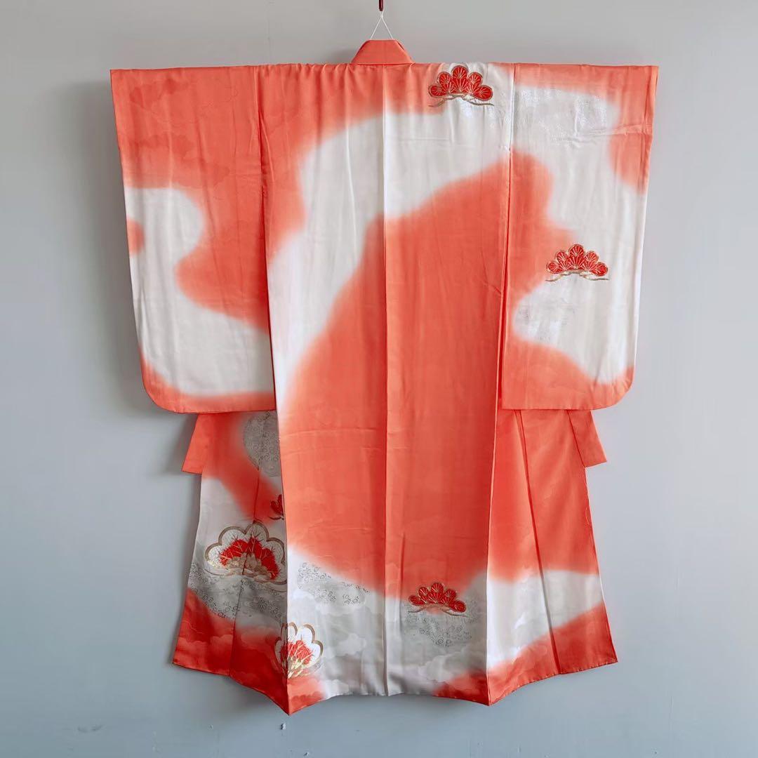 美品フルセット　七五三　7歳女の子　豪華刺繡　金糸　金プリント　紫袋帯7073