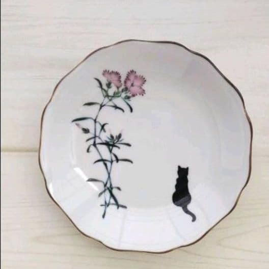 新品　九谷焼　13cm皿　猫　B