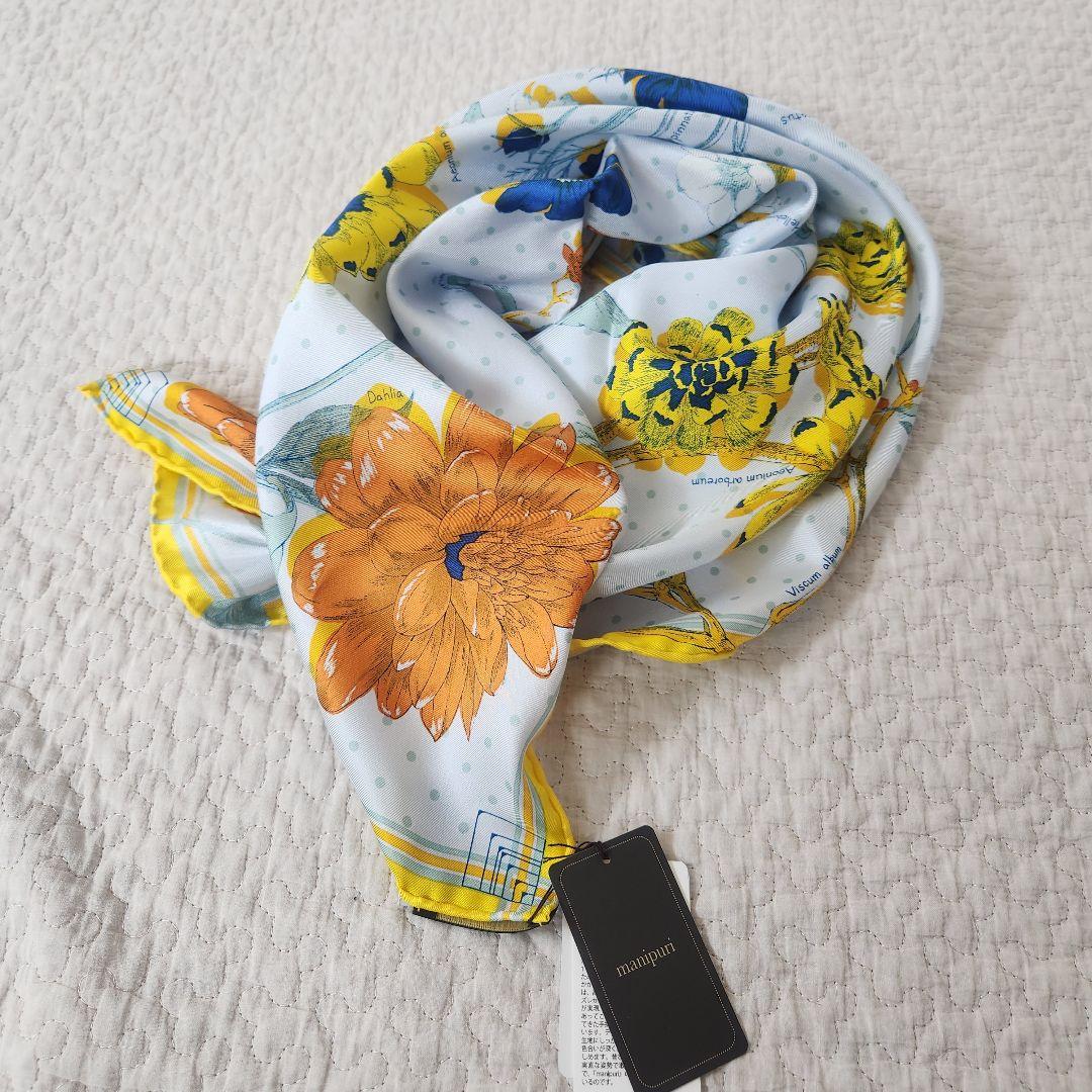 未使用タグ付き★manipuri マニプリ　スカーフ　シルク　絹　春夏　花
