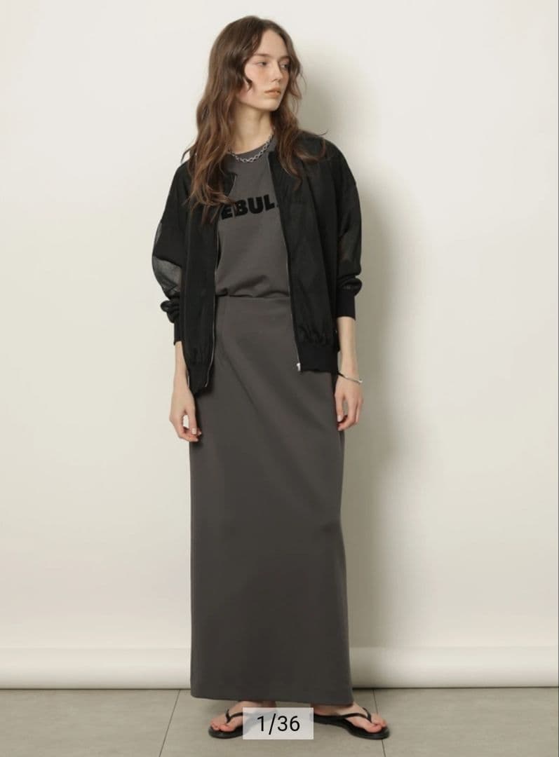 タグ付き　CADUNE　ダブルクロスタイトスカート　チャコール