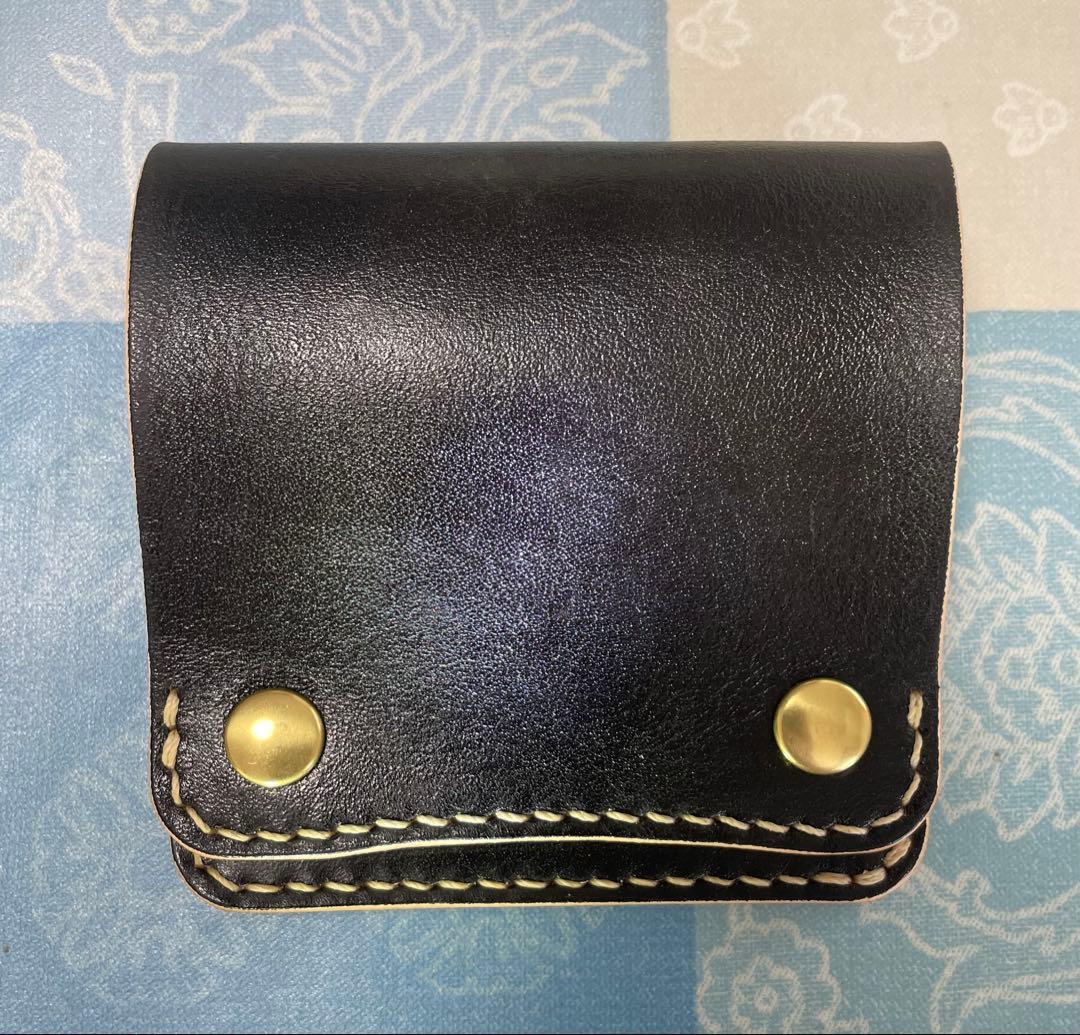 トラッカーウォレット　part8 薄型コンパクト二つ折り　黒　本革　ハンドメイド