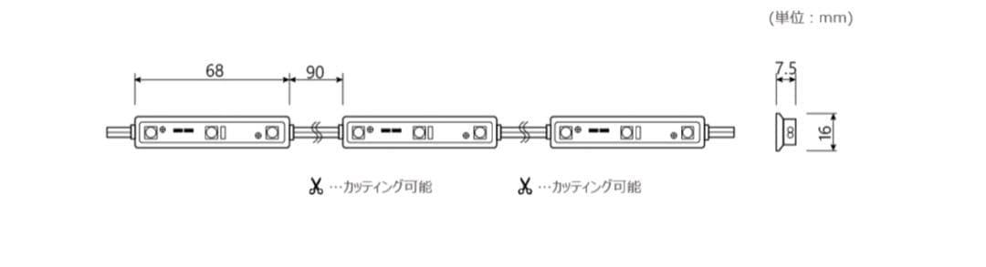 LEDモジュール　3球タイプ　12V 0.72W 電球色 300個