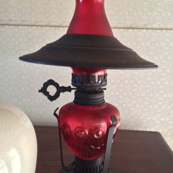 赤ガラス　オイルランプ　昭和レトロ