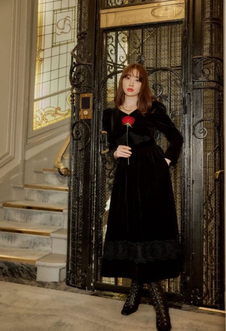 美品✨ハーリップトゥ  Velour Long Dress ブラック