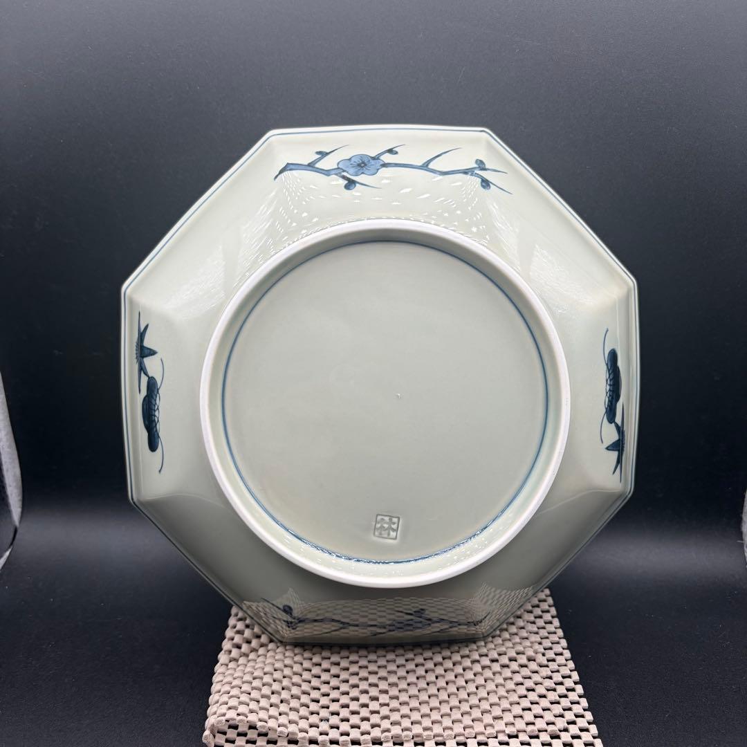 未使用 林九郎 古染四方割 八角鉢 有田焼 VOC紋