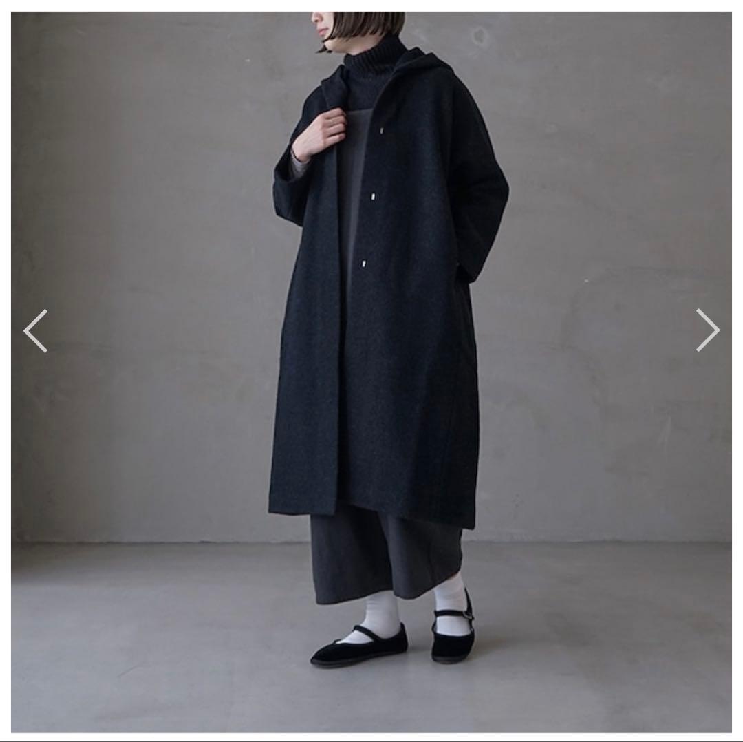 evam eva／press wool hooded coat