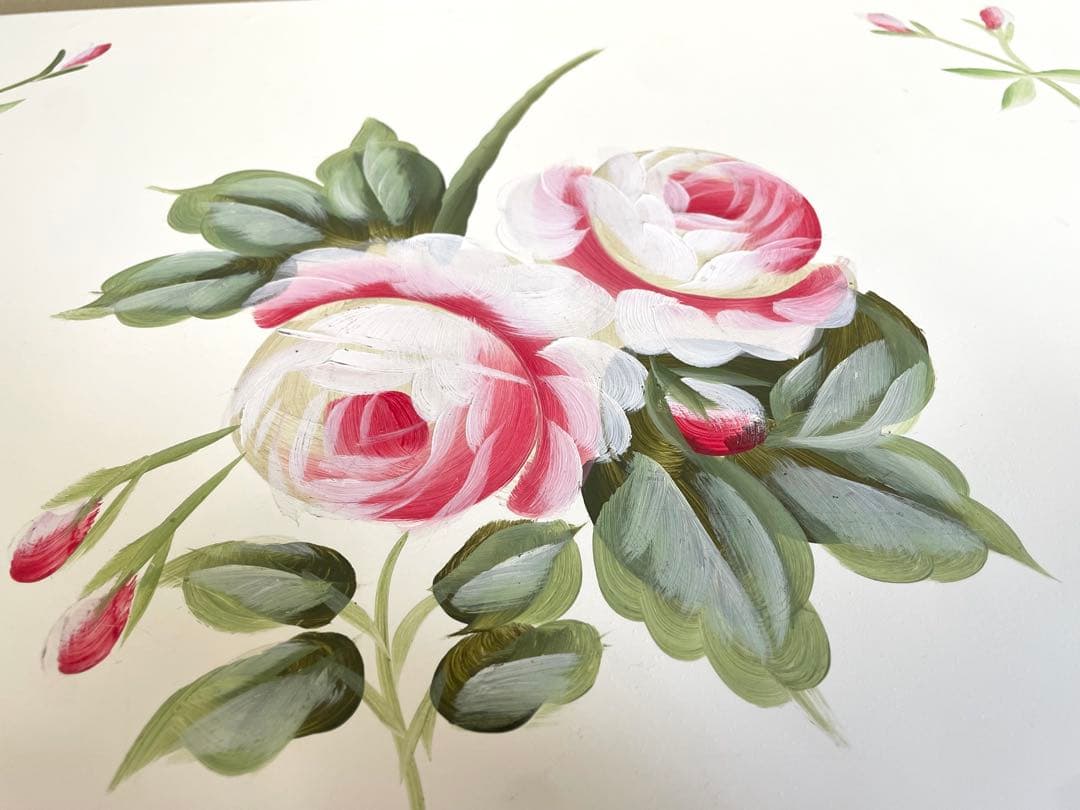 ホワイト花柄ペイントサイドテーブル