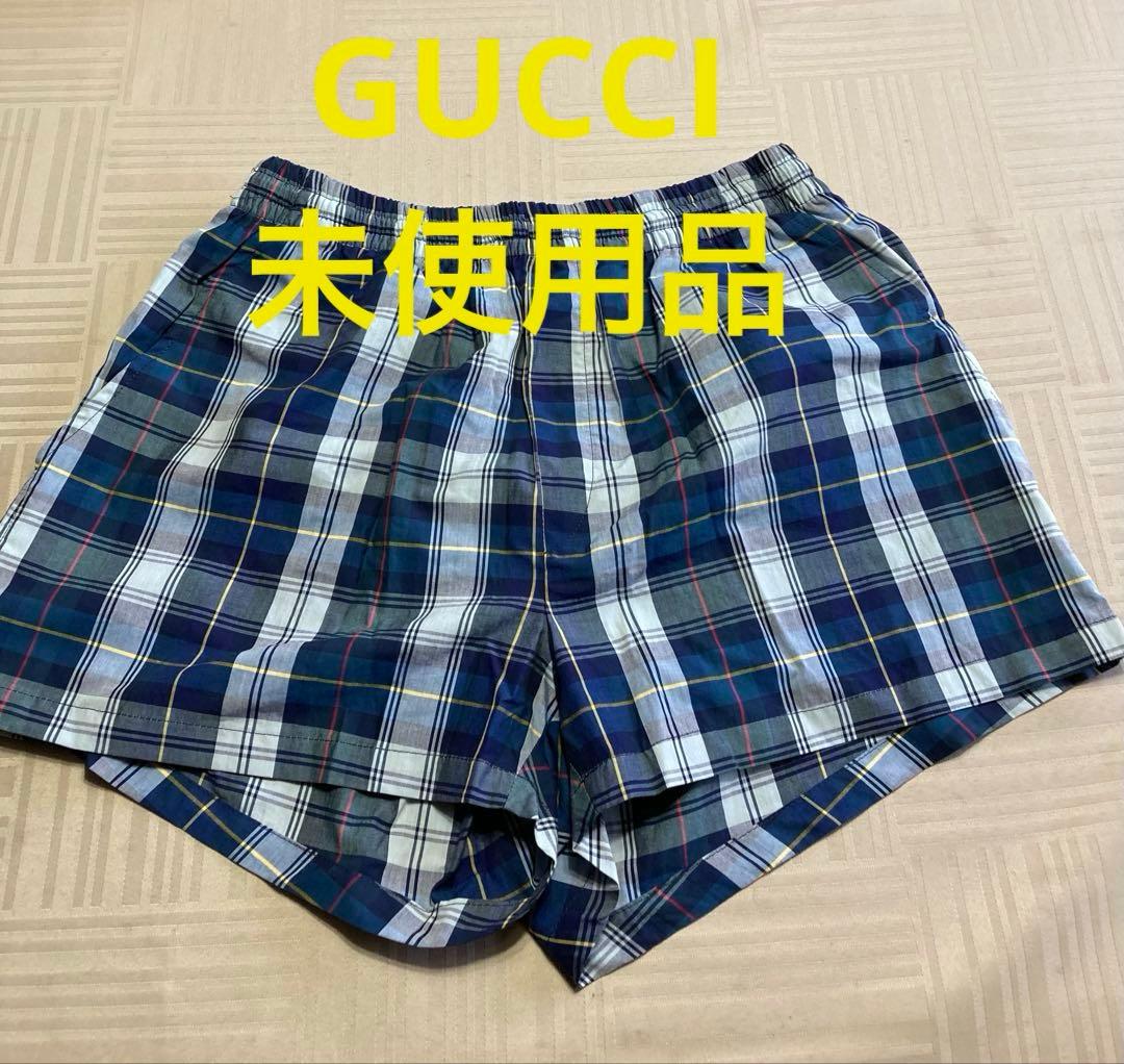 未使用品 GUCCI ネイビー系チェック 水着 ショートパンツ