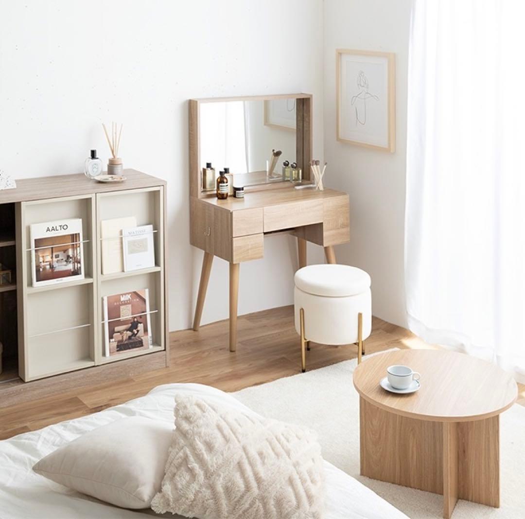 【幅71cm】Emu ミラー&収納付きドレッサーデスク コンセント