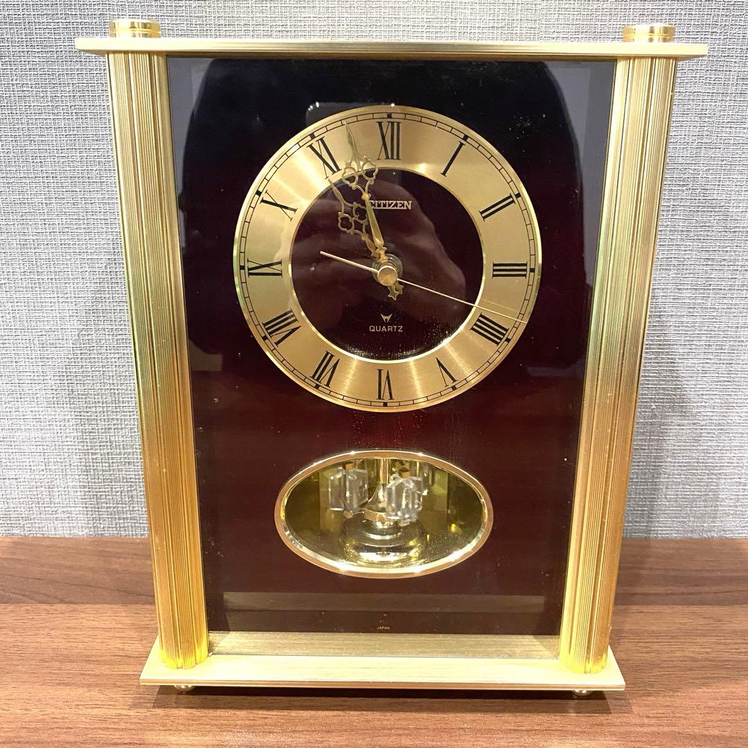 【CITIZEN】シチズン　 クオーツ 置時計 ゴールド/ワインレッド　稼働