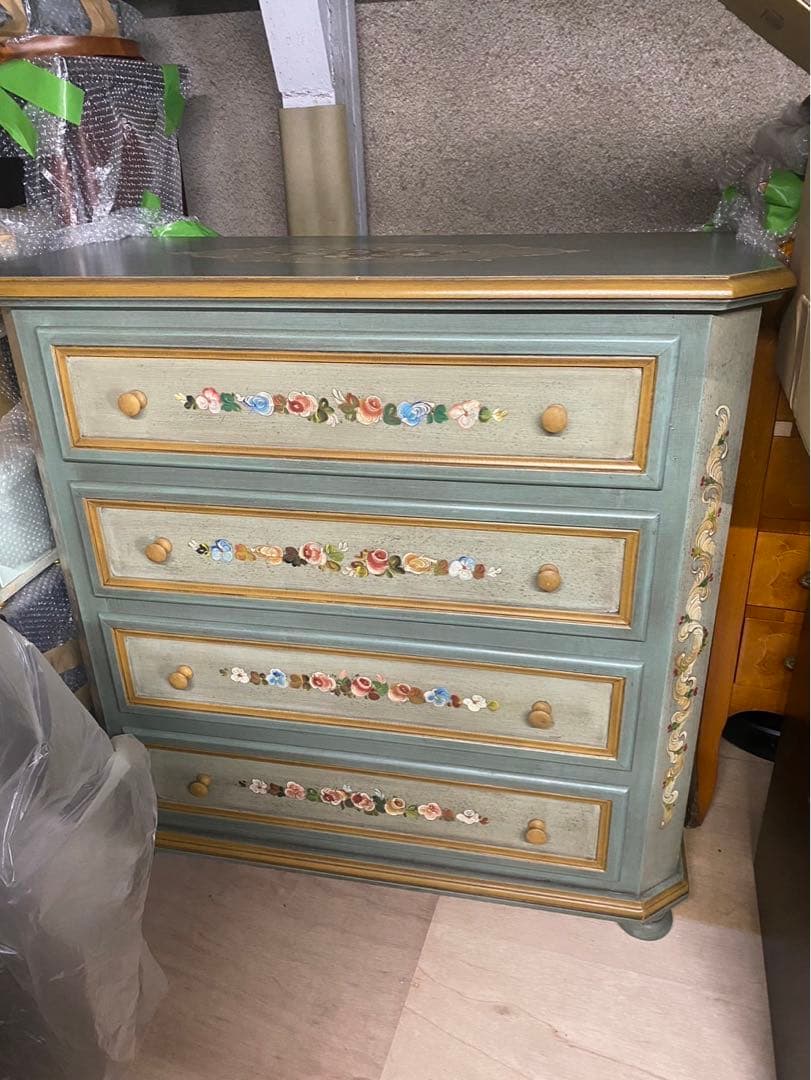 青色木製クラシックチェスト 4段