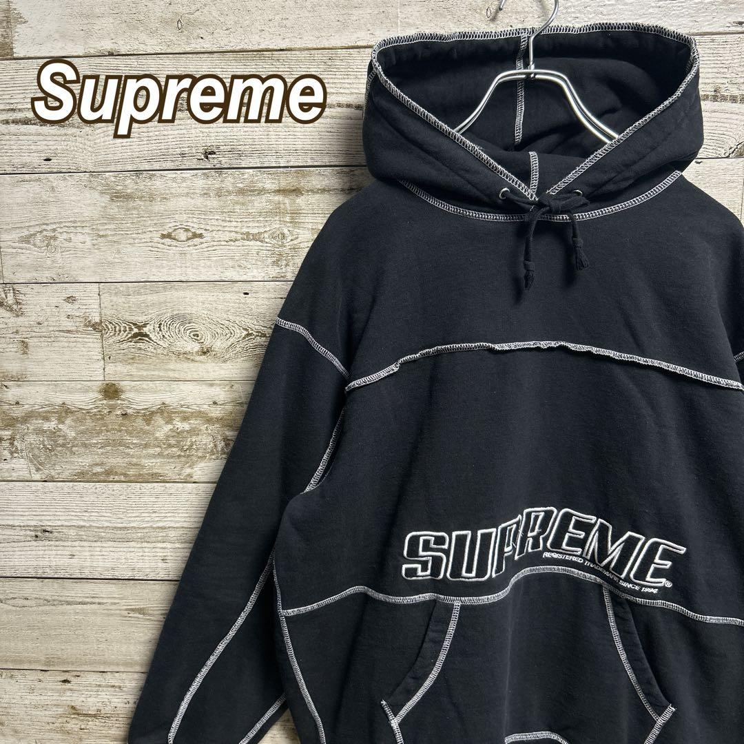 185【人気即完売品】シュプリーム♤刺繍ビッグロゴ　ステッチ　パーカー