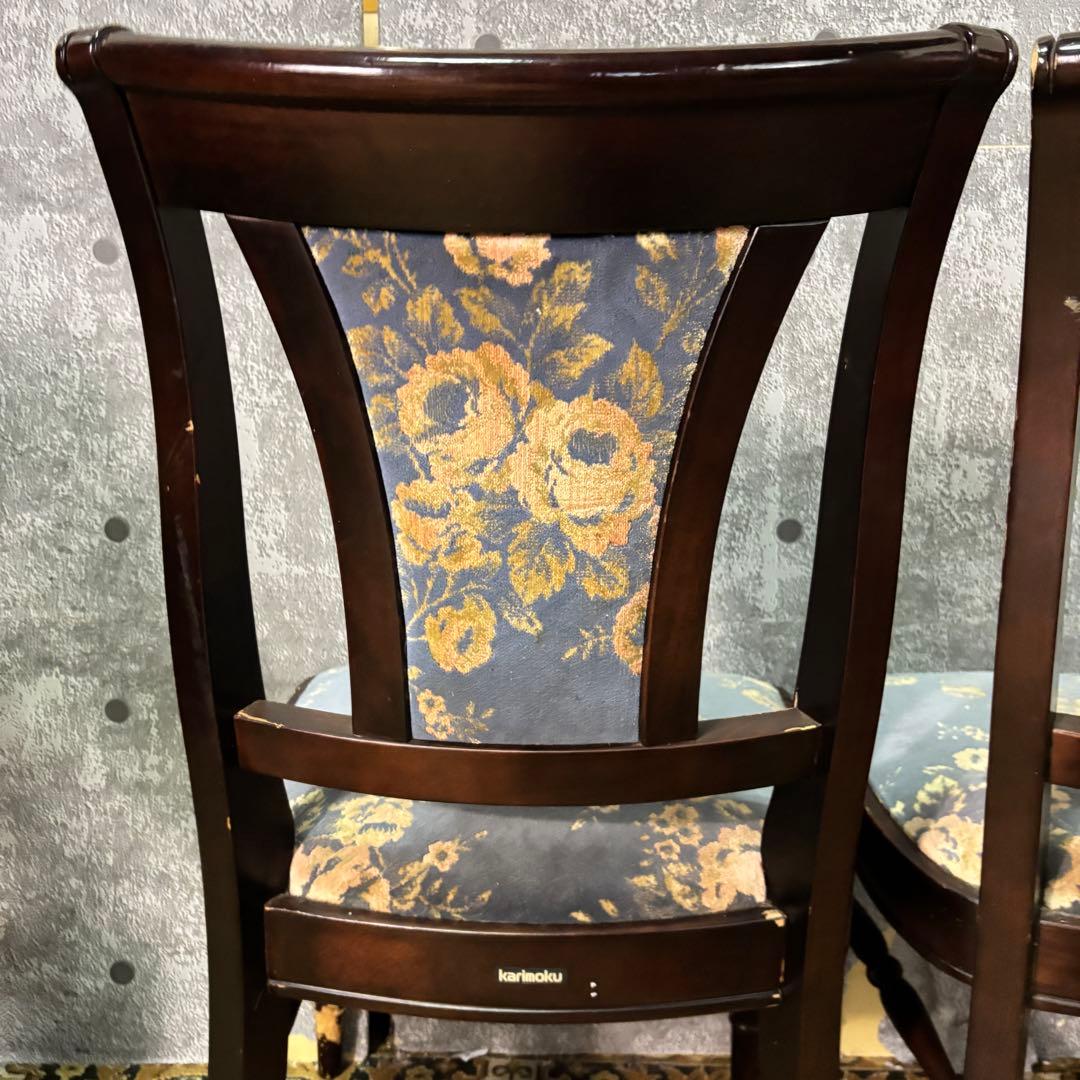 ꧁カリモク家具 karimoku꧂花柄ダイニングチェア2脚 食卓椅子 いす イス