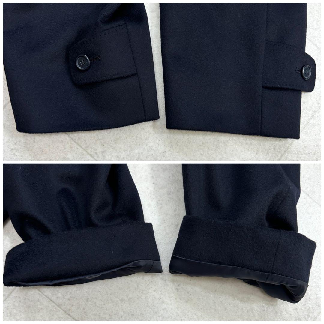 美品 大きいサイズ【SANYO】カシミヤ ウール ステンカラーコート 比翼 紺