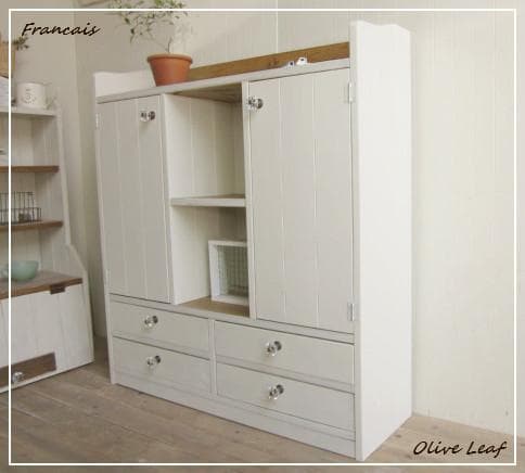 サイズ、デザインオーダー可！●２扉４引出キャビネット●シャビーホワイト●受注製作