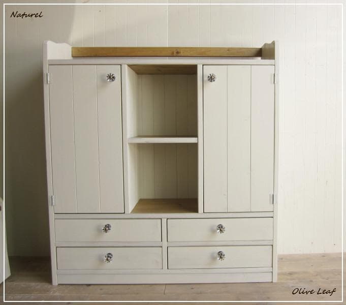 サイズ、デザインオーダー可！●２扉４引出キャビネット●シャビーホワイト●受注製作