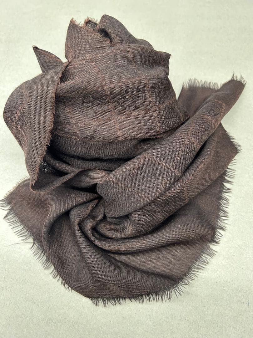 GUCCI ダークブラウン マフラー フリンジ付き