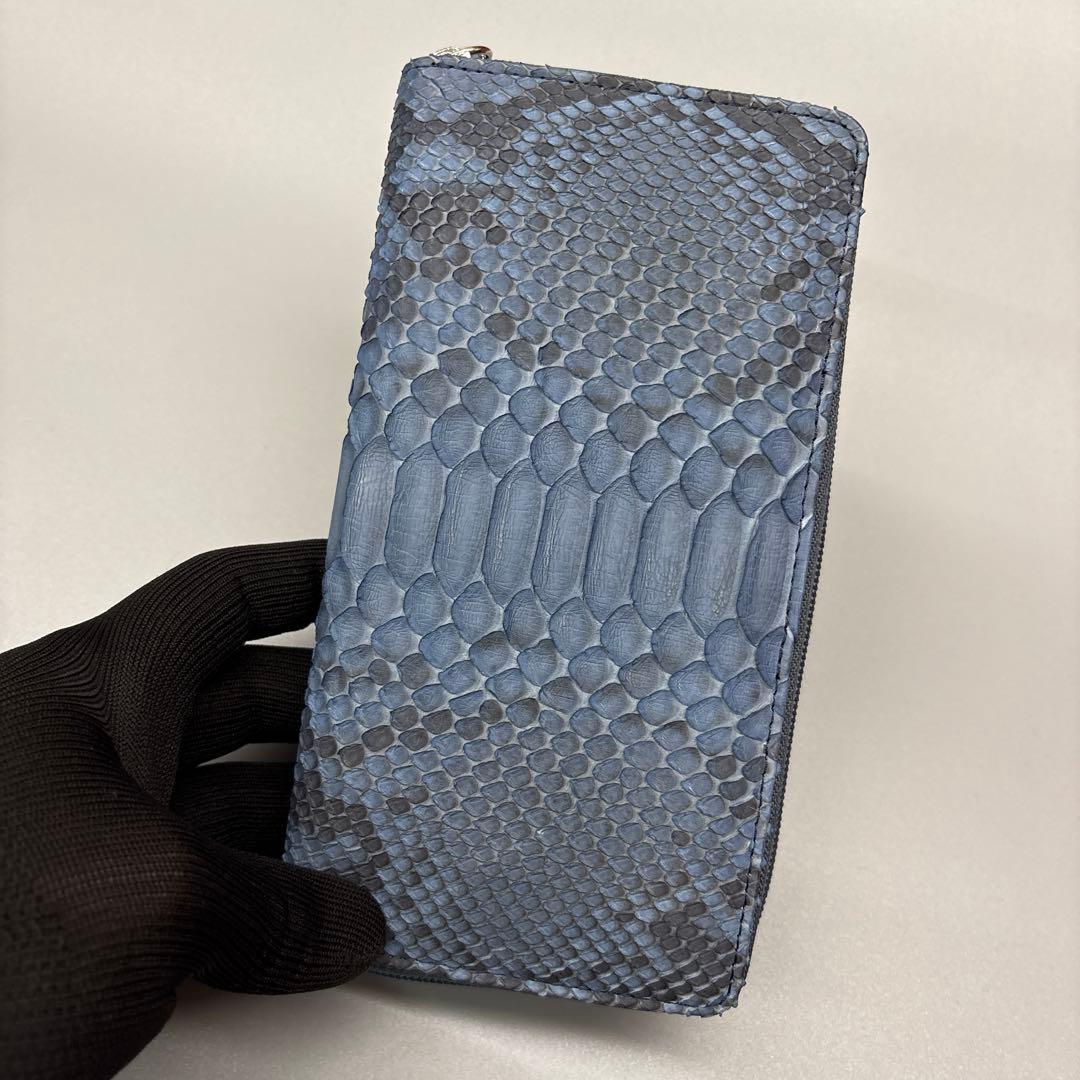 ネイビー　パイソン財布　パイソン　長財布　財布　蛇革　本革　レアカラー