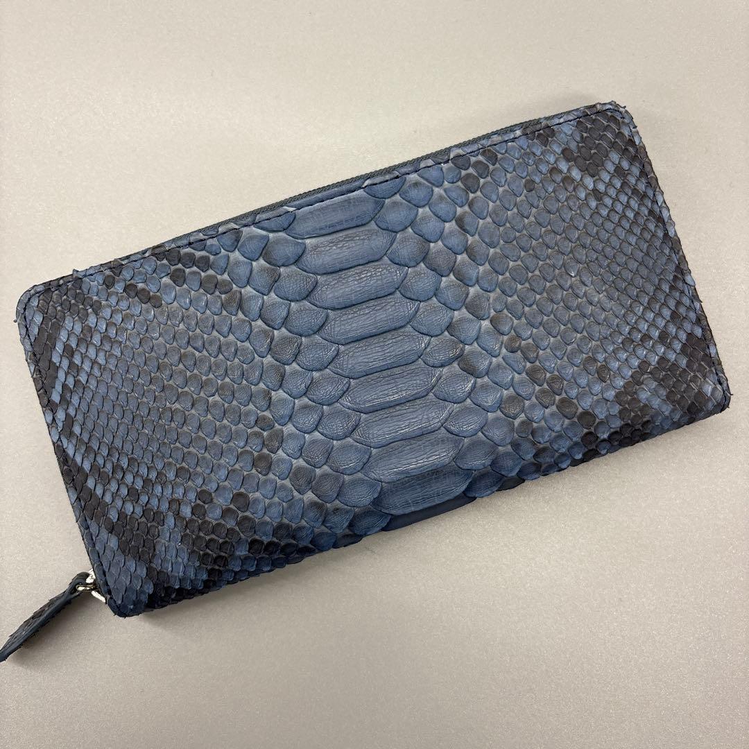 ネイビー　パイソン財布　パイソン　長財布　財布　蛇革　本革　レアカラー