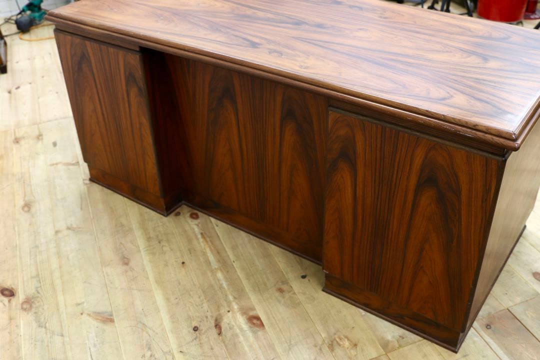 GMIS107○北欧スタイル 国産ヴィンテージ ローズウッド材 書斎机 両袖机