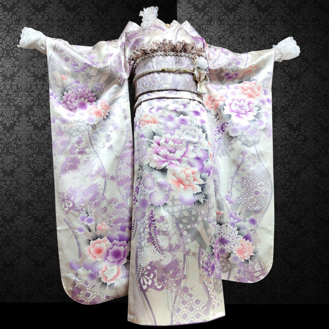 振袖フルセット(12点)・成人式・くすみ・豪華刺繍・銀彩加工・大輪牡丹・正絹